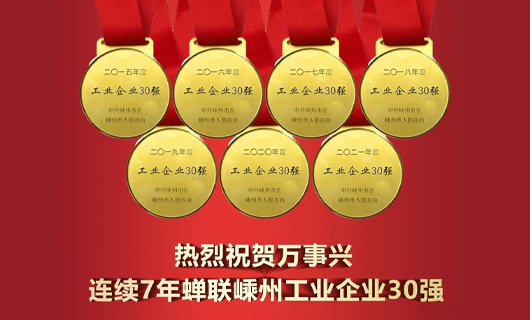 萬事興連續(xù)7年蟬聯(lián)“嵊州工業(yè)企業(yè)30強”
